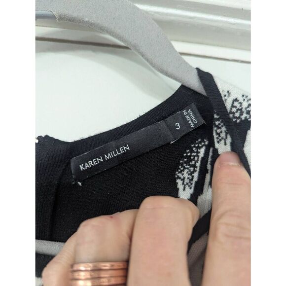 Karen Millen Knit Tank Dress women's 3-Small black white tan fit & flare modern - Picture 3 of 6